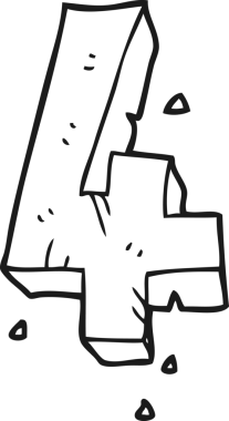 Bir insan tarafından çizilmiş dört numaralı siyah beyaz karikatür.