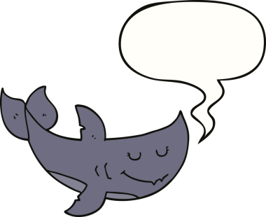 Bir insan tarafından çizilmiş konuşma baloncuklu çizgi film köpekbalığı.