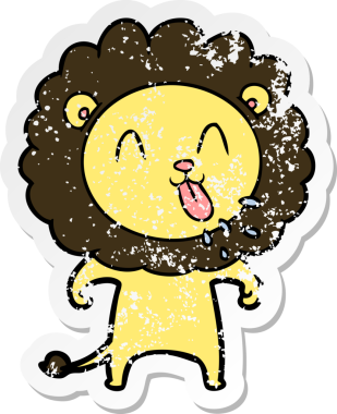 Bir insan tarafından çizilmiş mutlu çizgi film aslanının sıkıntılı çıkartması.