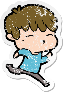 Bir insan tarafından çizilmiş, sıkıntılı bir çizgi film çıkartması.