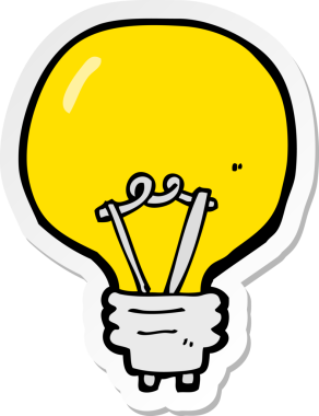 Bir insan tarafından çizilmiş çizgi film ampulünün çıkartması.