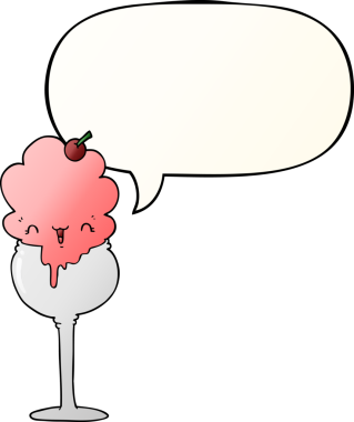 Tatlı çizgi film dondurma çölü, konuşma baloncuğu bir insan tarafından çizilmiş.