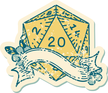 Retro Dövme Biçimi Doğal 20 D20 zar bir insan tarafından çizildi