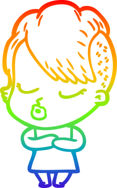 Gökkuşağı gradyan çizgi çizimi Bir insan tarafından çizilmiş güzel hippi kız