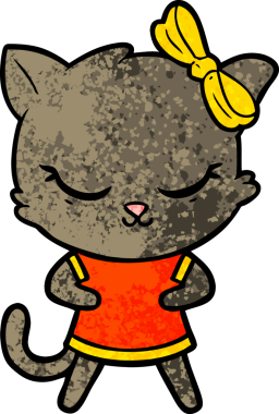 Bir insan tarafından çizilmiş sevimli çizgi film kedisi.