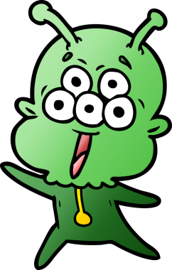 Bir insan tarafından çizilmiş mutlu bir uzaylı çizgi filmi.