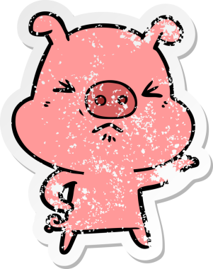 Bir insan tarafından çizilmiş kızgın bir domuzun sıkıntılı çıkartması.