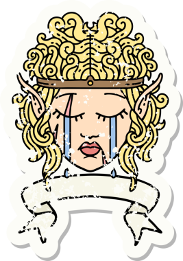 Retro Dövme Tarzı Ağlayan Elf Barbar karakter yüzü Bir insan tarafından çizilmiş pankartıyla