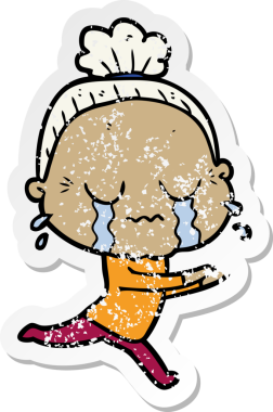 Bir insan tarafından çizilmiş, ağlayan yaşlı bir kadın karikatürü.