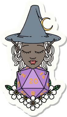 Bir insan tarafından çizilmiş doğal yirmi zarlı elf büyücü karakterinin çıkartması.