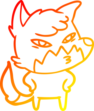 Bir insan tarafından çizilmiş akıllı bir tilkinin sıcak çizgi çizimi