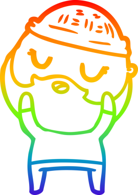 Gökkuşağı gradyan çizimi. Bir insan tarafından çizilmiş sakallı sevimli bir karikatür adam.