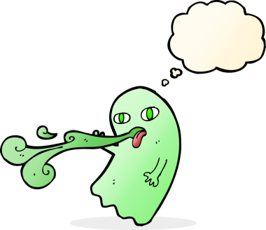 Bir insan tarafından çizilmiş düşünce baloncuklu komik çizgi film hayaleti.