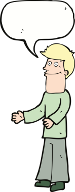 Bir insan tarafından çizilen konuşma baloncuğuyla omuz silken çizgi film adamı.