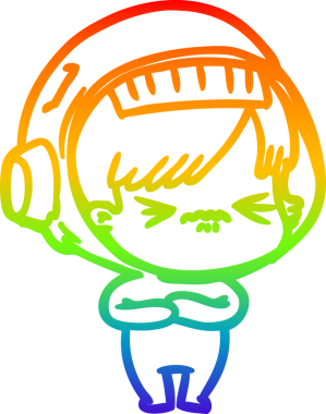 Gökkuşağı gradyan çizgi çizimi bir insan tarafından çizilmiş astronot bir kadın.