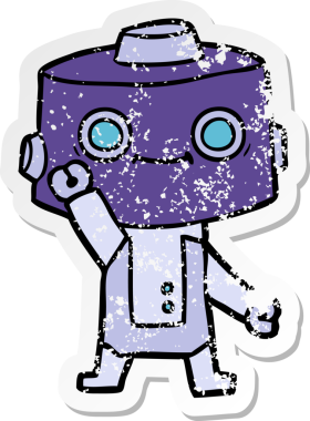 Bir insan tarafından çizilmiş karikatür robotunun sıkıntılı çıkartması.