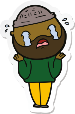 Bir insan tarafından çizilmiş ağlayan sakallı bir adamın çıkartması.