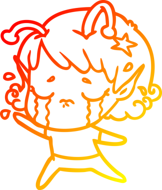 Bir insan tarafından çizilmiş, ağlayan uzaylı bir kızın sıcak çizgi çizimi.