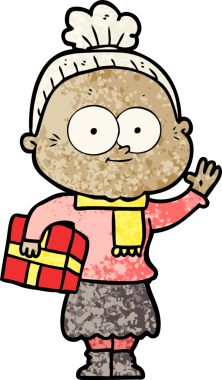 Bir insan tarafından çizilmiş mutlu yaşlı kadın çizgi filmi.