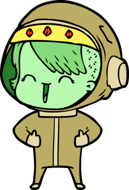 Bir insan tarafından çizilmiş mutlu uzay kızı.