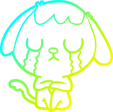 Bir insan tarafından çizilmiş ağlayan şirin bir köpeğin soğuk gradyan çizimi.