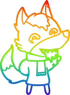 Gökkuşağı gradyan çizgi çizimi. Bir insan tarafından çizilmiş kışın aç kurt resmi.