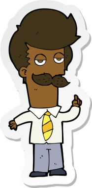 Bir insan tarafından çizilmiş bıyıklı bir karikatür çıkartması.