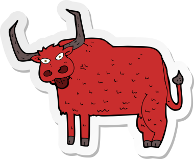 Bir insan tarafından çizilmiş kıllı ineğin çıkartması.