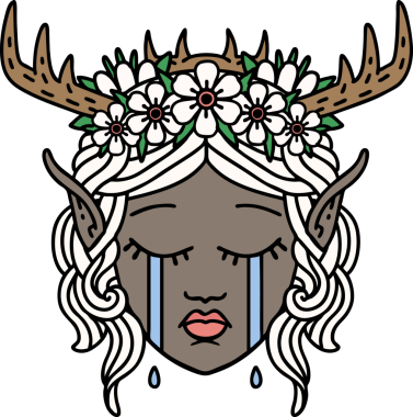 Retro Dövme Tarzı Ağlayan Elf Büyücüsü karakteri bir insan tarafından çizilmiş