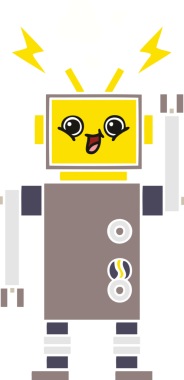 Bir insan tarafından çizilmiş düz renkli bir robot karikatürü