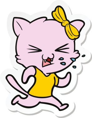 Bir insan tarafından çizilmiş çizgi film kedisinin çıkartması.