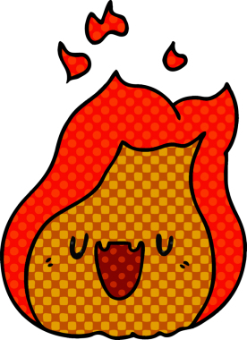 Çizgi film illüstrasyonu Kawaii Bir insan tarafından çizilmiş sevimli ateş alevi