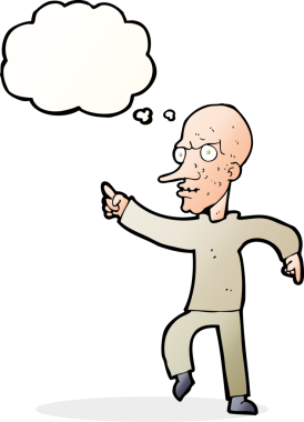 Bir insan tarafından çizilmiş düşünce baloncuğu olan kızgın yaşlı bir adam.