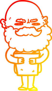 Bir insan tarafından çizilmiş sakallı bir çizgi film karakteri.