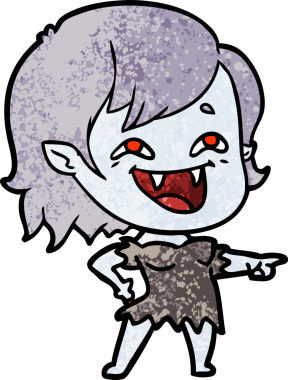 Bir insan tarafından çizilmiş gülen vampir kız çizgi filmi.