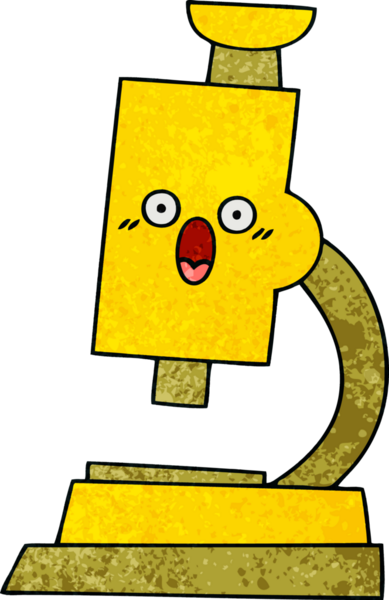 Bir insan tarafından çizilmiş mikroskobun retro grunge desen karikatürü