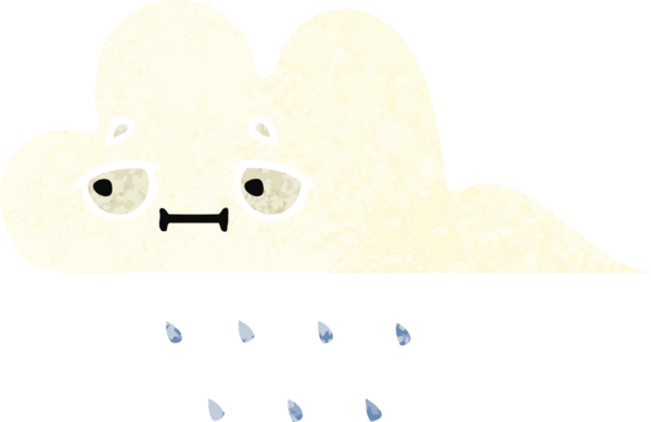 Bir insan tarafından çizilmiş yağmur bulutunun retro çizim tarzı karikatürü