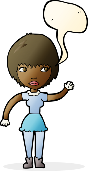 Bir insan tarafından çizilmiş konuşma balonlu bir kadın.