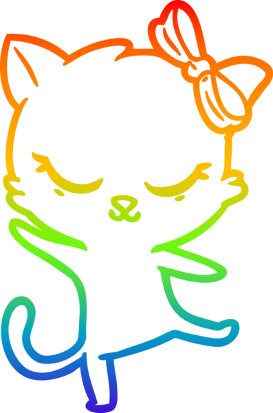 Gökkuşağı gradyan çizimi. Bir insan tarafından çizilmiş şirin bir çizgi film kedisi.