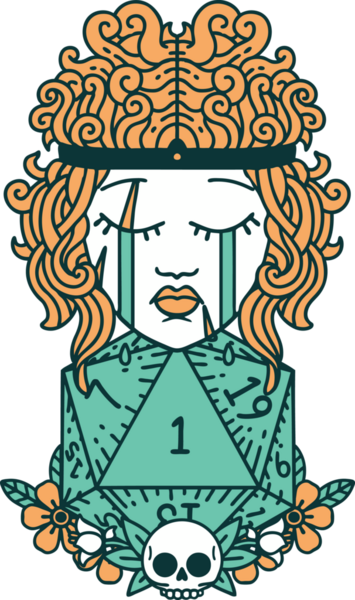 Retro Dövme Tarzı Ağlayan İnsan Barbar Bir D20 rulo ile bir insan tarafından çizilmiş