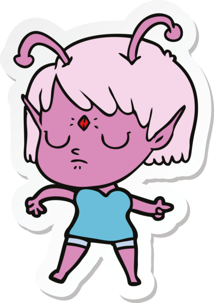 Bir insan tarafından çizilmiş uzaylı bir kızın çıkartması.