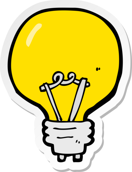 Bir insan tarafından çizilmiş çizgi film ampulünün çıkartması.