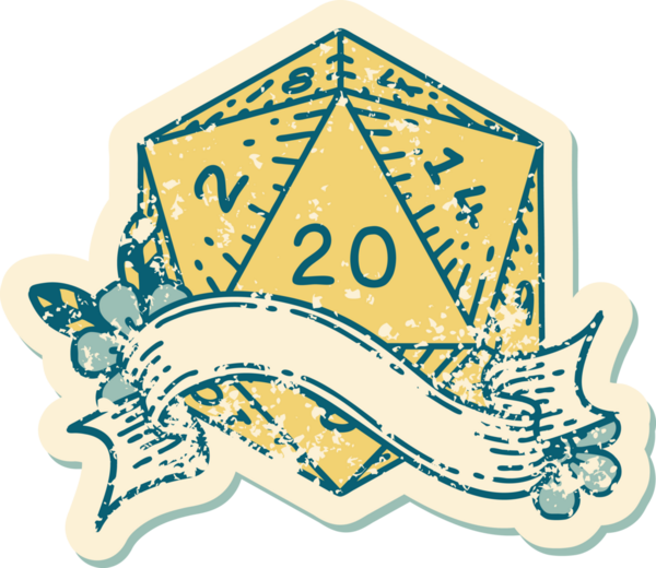 Retro Dövme Biçimi Doğal 20 D20 zar bir insan tarafından çizildi