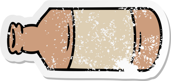 Bir insan tarafından çizilmiş eski bir cam şişenin çizilmiş karikatürü.