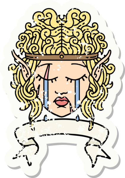 Retro Dövme Tarzı Ağlayan Elf Barbar karakter yüzü Bir insan tarafından çizilmiş pankartıyla