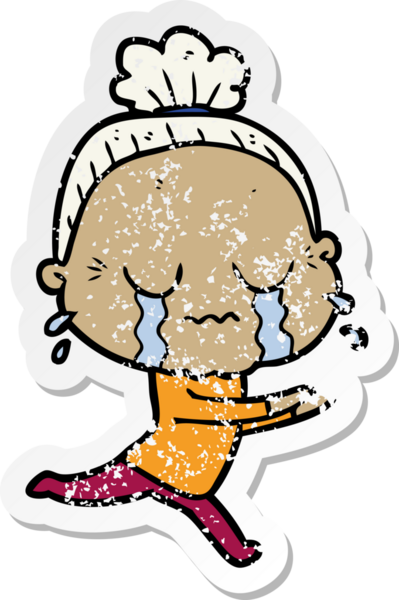 Bir insan tarafından çizilmiş, ağlayan yaşlı bir kadın karikatürü.