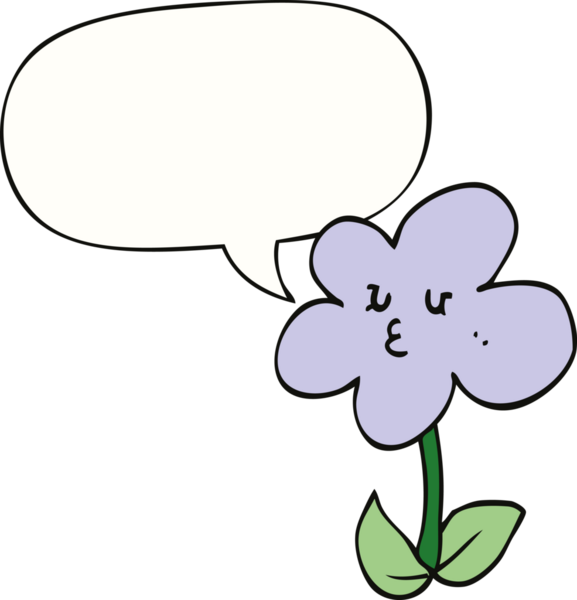 Bir insan tarafından çizilmiş konuşma baloncuklu karikatür çiçeği