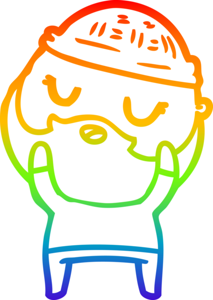 Gökkuşağı gradyan çizimi. Bir insan tarafından çizilmiş sakallı sevimli bir karikatür adam.