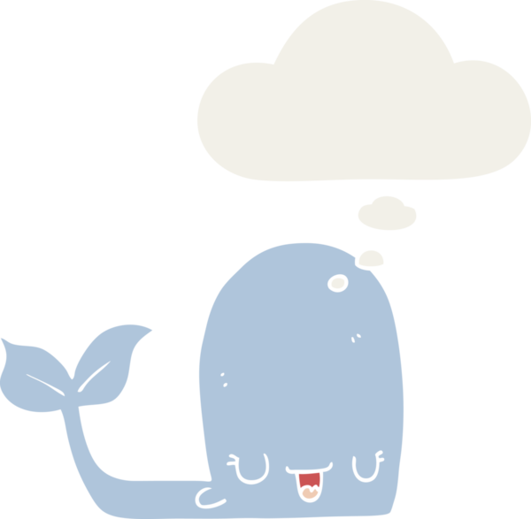 insan tarafından çizilmiş düşünce baloncuklu mutlu balina çizgi filmi.