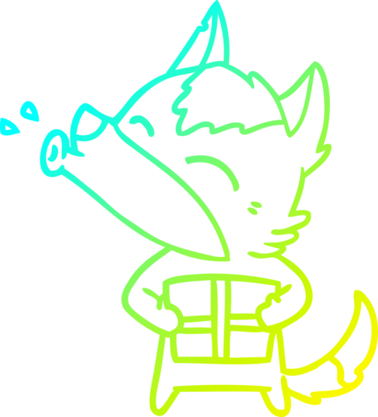 Uluyan bir kurdun soğuk gradyan çizgisi ve bir insan tarafından çizilmiş noel hediyesi.